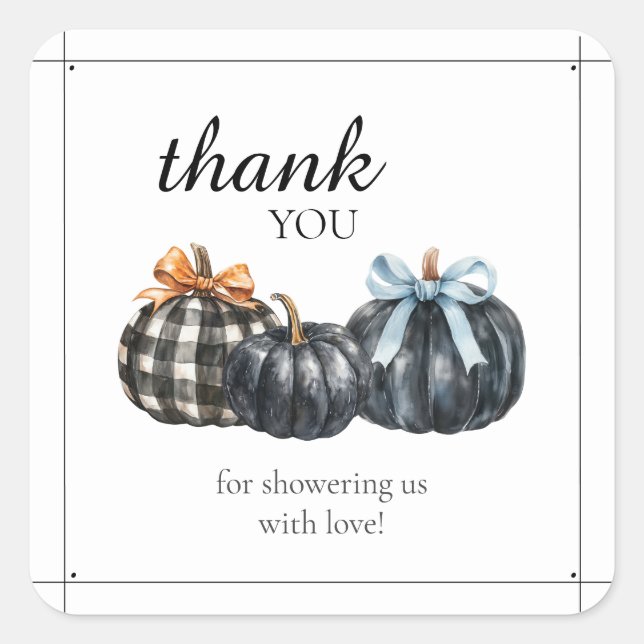 Black Watercolor Pumpkins Baby Dusche Danke Quadratischer Aufkleber (Vorderseite)