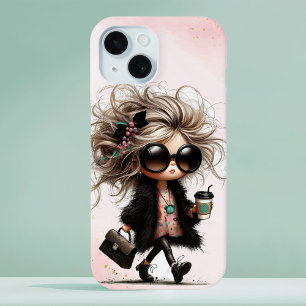 Black Watercolor Quirky Urban Girl Coffee Run Case-Mate iPhone Hülle