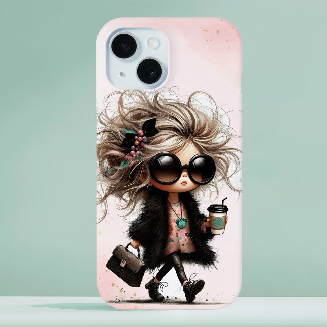 Black Watercolor Quirky Urban Girl Coffee Run Case-Mate iPhone Hülle (Von Creator hochgeladen)