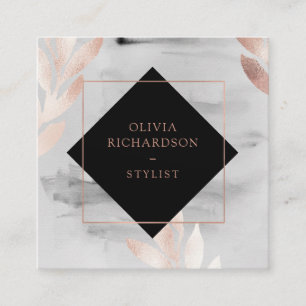 Black Watercolor und Imitate Rose Gold Blätter Quadratische Visitenkarte