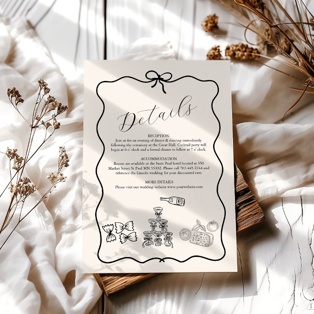 Black Wavy Whimsical Italian Doodle Wedding Begleitkarte (Von Creator hochgeladen)