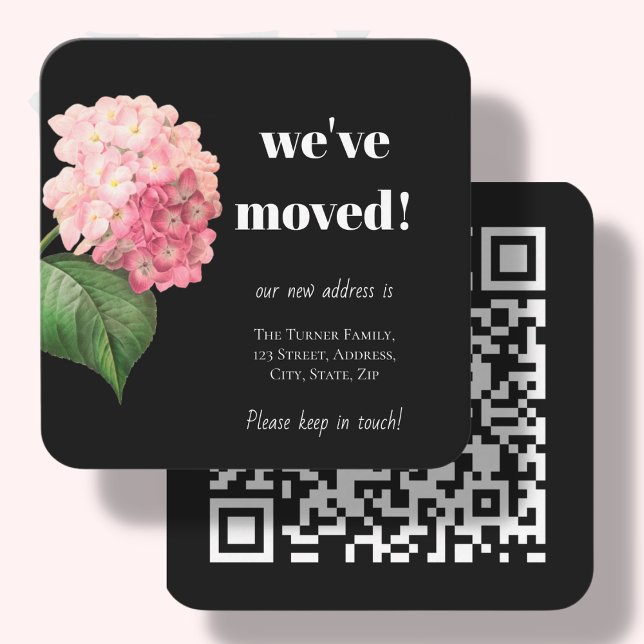 Black We ve Moved Hydrangea Announcement Card Mitteilungskarte (Von Creator hochgeladen)