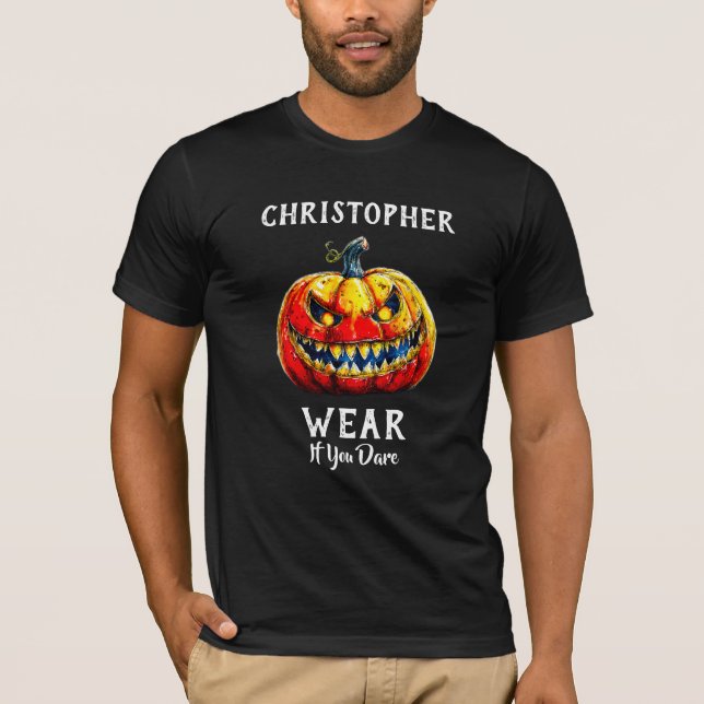 Black Wear, wenn Sie es wagen, Halloween Lächeln P T-Shirt (Vorderseite)