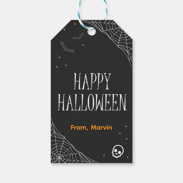 Black Web Halloween-Geschenk-Tag Geschenkanhänger (Vorderseite)