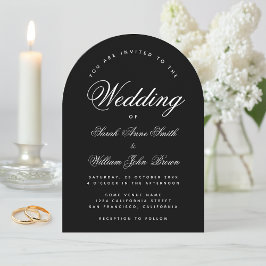 Black Wedding Arch Simple Calligraphy Modern Einladung