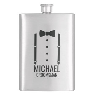 Black Wedding Bow Krawatte Personalisierte Trauzeu Flachmann