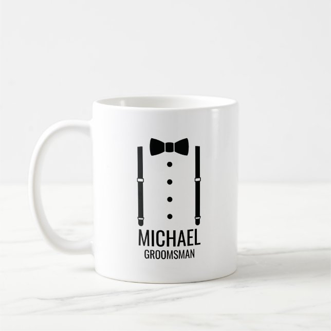 Black Wedding Bow Krawatte Personalisierte Trauzeu Kaffeetasse (Links)