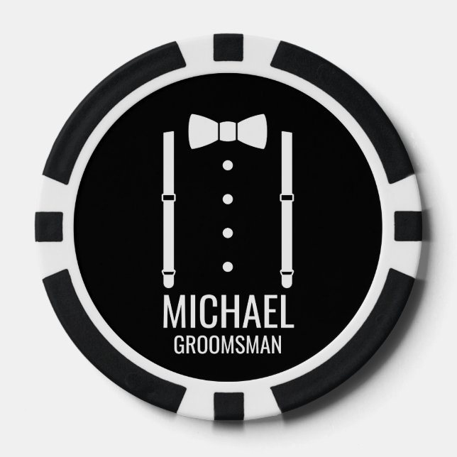 Black Wedding Bow Krawatte Personalisierte Trauzeu Pokerchips (Vorderseite)