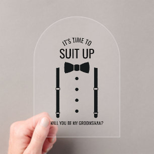 Black Wedding Bow Krawatte Trauzeuge Vorschlag Acryleinladungen