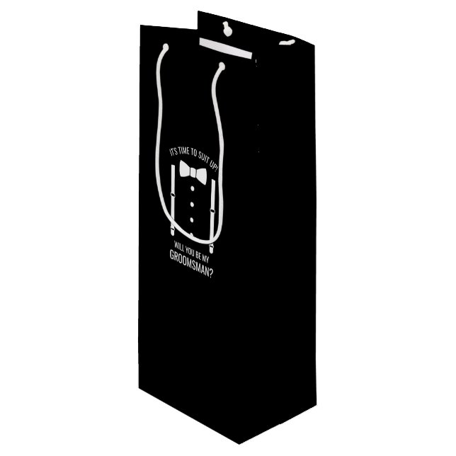 Black Wedding Bow Krawatte Trauzeuge Vorschlag Geschenktüte Für Weinflaschen (Vorderseite Schrägansicht)