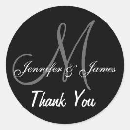Black Wedding danke Ihnen Monogram Names Runder Aufkleber