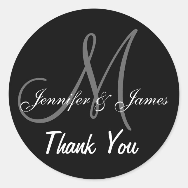 Black Wedding danke Ihnen Monogram Names Runder Aufkleber (Vorderseite)