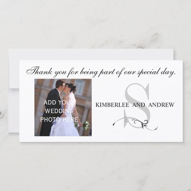 Black Wedding danke Monogram Names Foto Card (Vorderseite)