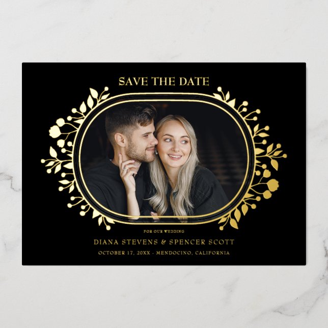 Black Wedding Fancy Ornament Frame Flowers Folieneinladung (Vorderseite)