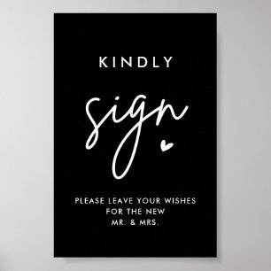 Black Wedding Guest Book Kindly 4x6 Signing Poster