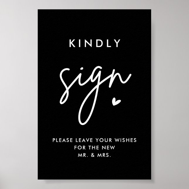 Black Wedding Guest Book Kindly 4x6 Signing Poster (Vorne)