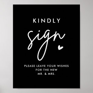 Black Wedding Guest Book Kindly Sign Poster