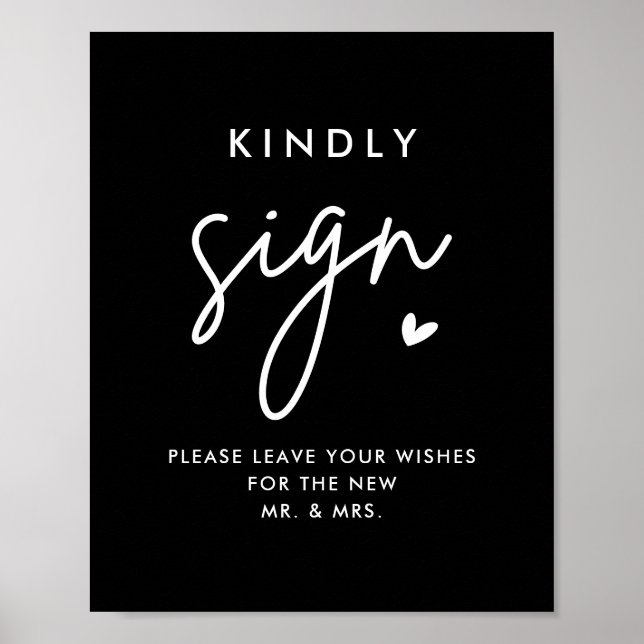 Black Wedding Guest Book Kindly Sign Poster (Vorne)
