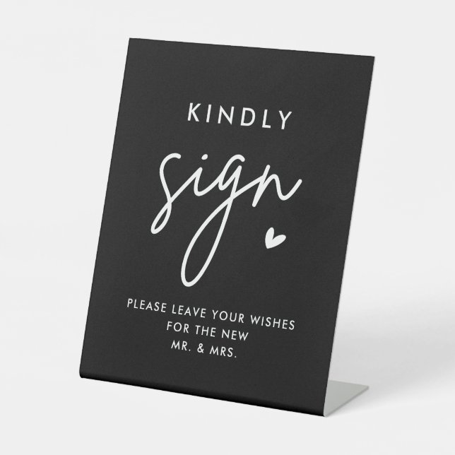 Black Wedding Guest Book Kindly Sign Sockelschild (Vorderseite)