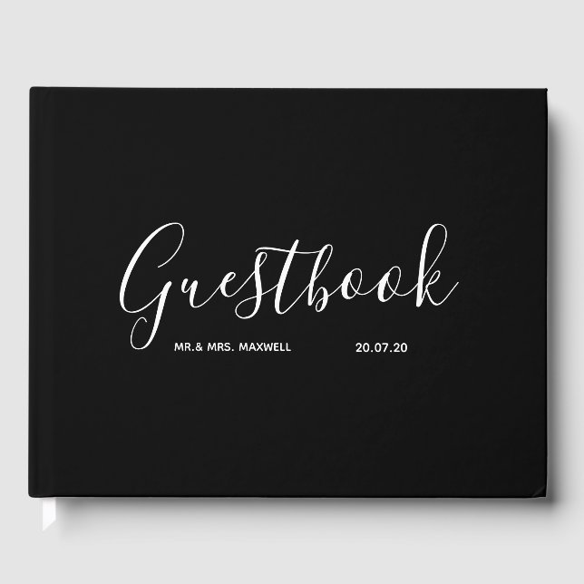 Black Wedding Guestbook | Einfache Minimal Elegant Gästebuch (Vorderseite)