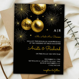 Black wedding invitation with gold text einladung
