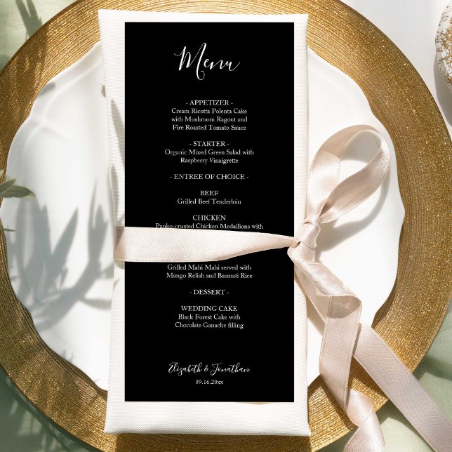 Black Wedding Menu Skript Modernes, Minimalistisch Menükarte (Von Creator hochgeladen)