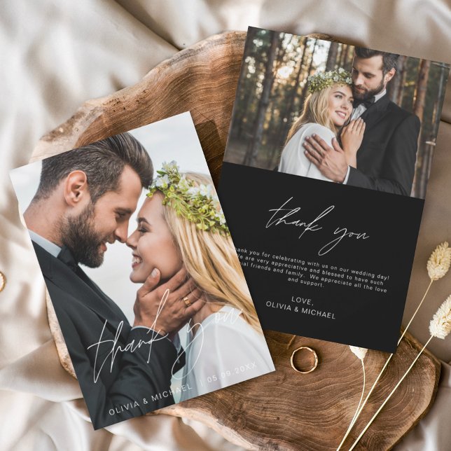 Black Wedding Minimalistisch Dankeschön Karten (Von Creator hochgeladen)