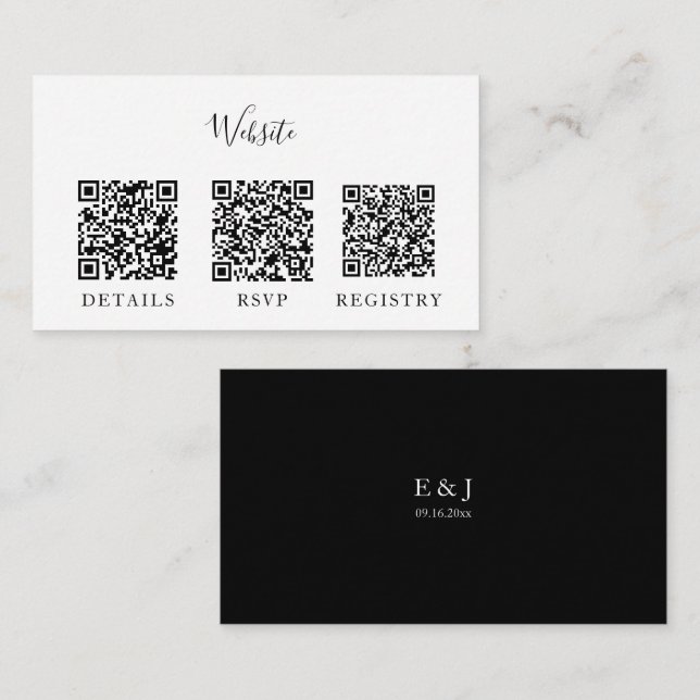 Black Wedding Modern QR Code Minimalistisch einfüg Begleitkarte (Vorne/Hinten)