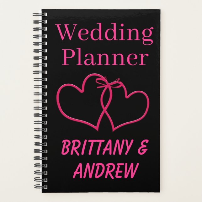 Black Wedding Planner Hot Pink Joined Hearts Planer (Vorderseite)