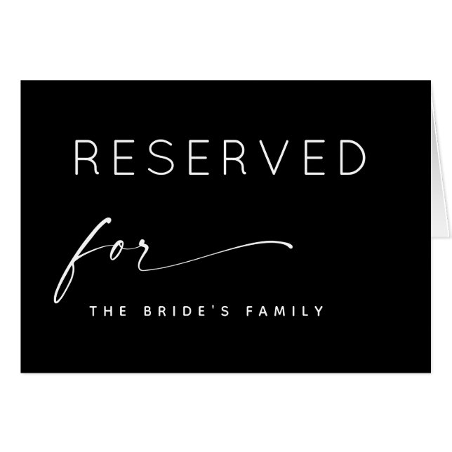 Black Wedding Reserved Sign | Seating Reservation (Vorderseite (Horizontal))