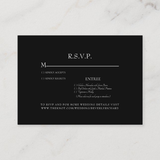 Black Wedding RSVP Enclosure Begleitkarte (Vorderseite)