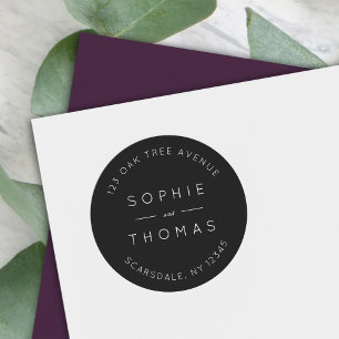 Black Wedding Rücksendeadresse Modern Runder Aufkleber