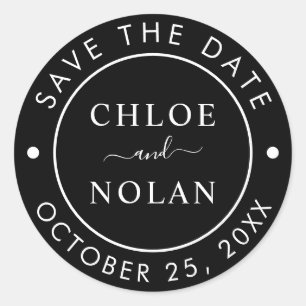 Black Wedding Save the Date Modern Script Runder Aufkleber