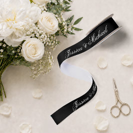 Black Wedding Simple Calligraphy Elegante Script Satinband