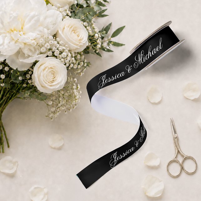 Black Wedding Simple Calligraphy Elegante Script Satinband (Von Creator hochgeladen)