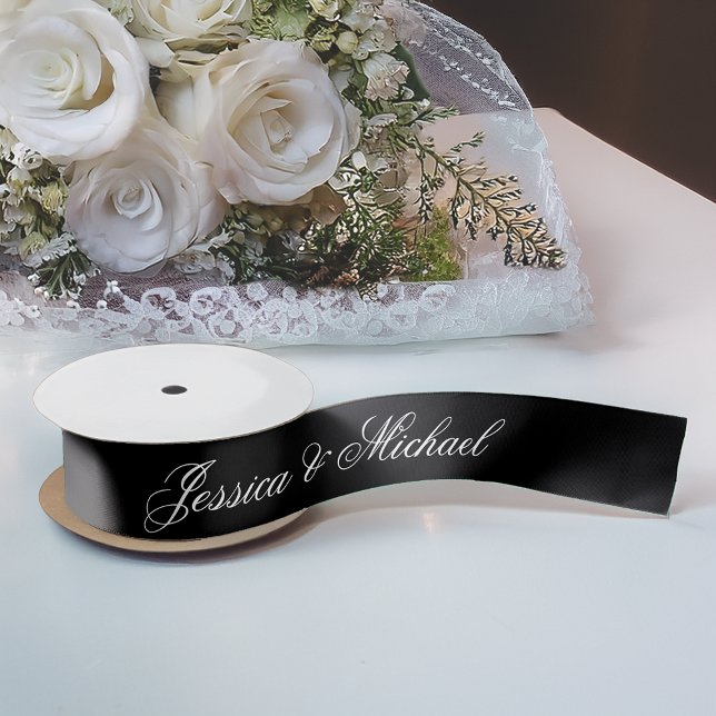 Black Wedding Simple Calligraphy Elegante Script Satinband (Von Creator hochgeladen)
