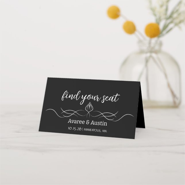 Black Wedding Table Seating Cards Platzkarte (Vorderseite)
