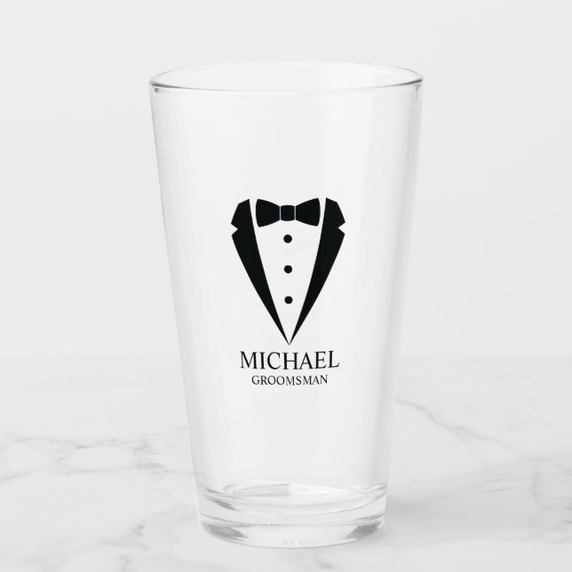 Black Wedding Tuxedo Anzug Personalisierte Trauzeu Glas (Vorderseite)
