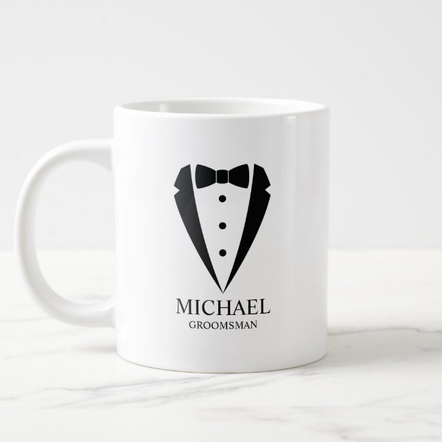 Black Wedding Tuxedo Anzug Personalisierte Trauzeu Jumbo-Tasse (Links)