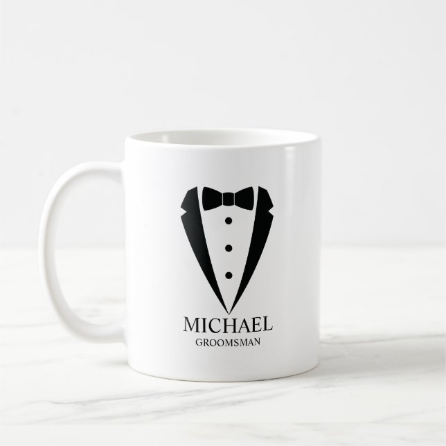Black Wedding Tuxedo Anzug Personalisierte Trauzeu Kaffeetasse (Links)