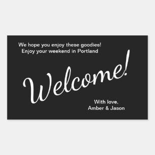 Black Welcome Guests Geschenkkörbchen Hochzeit Rechteckiger Aufkleber