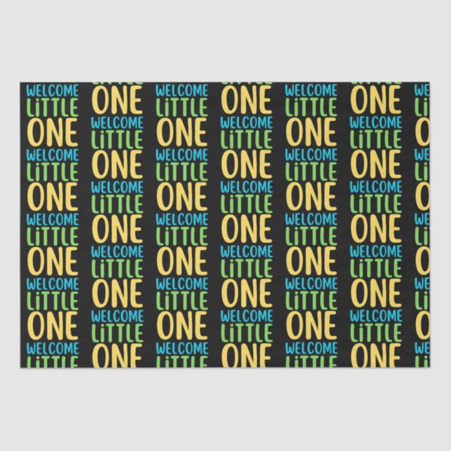 Black "Welcome Little One" Baby Dusche Seidenpapier (Vorderseite)