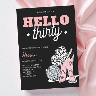 Black Western Disco Cowgirl 30th Birthday Party Einladung