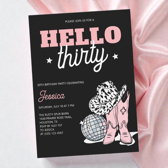 Black Western Disco Cowgirl 30th Birthday Party Einladung (Black Western Disco Cowgirl 30th Birthday Party Invitation)