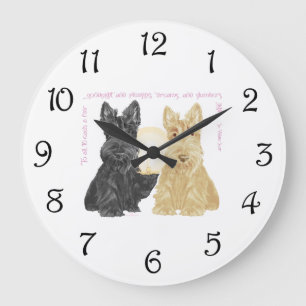 Black & Wheaten Goodnight Scotties Große Wanduhr