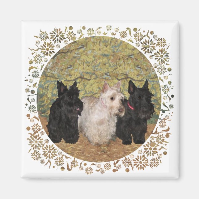 Black & Wheaten Scotties im Herbst Magnet (Vorne)