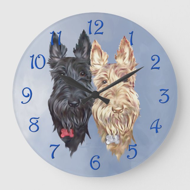 Black & Wheaten Scottish Terriers Große Wanduhr (Vorderseite)