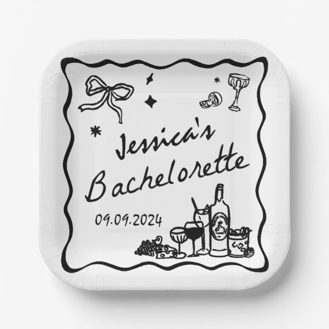 Black Whimsical Beach Junggeselinnen-Abschied Pappteller (Vorderseite)