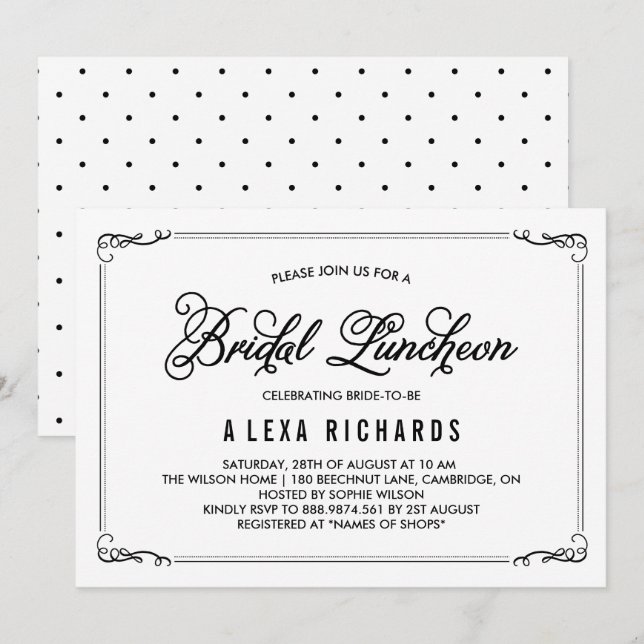 Black Whimsical Borders Bridal Luncheon Einladung (Vorne/Hinten)