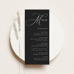 Black Whimsical Calligraphy Wedding Menükarte<br><div class="desc">Set Sie den Ton für Ihren Empfang mit dieser individuell gestaltbaren Hochzeitsmenükarte mit kalligraphischer Darstellung und einem sauberen, eleganten Layout. Diese Speisekarte ist für den Anzug von Hochzeitsthemen oder Hochzeitszeiten konzipiert und sorgt für eine durchdachte Touch der Tischumgebung, während die Gäste über das Essen behalten werden. Personalisieren Sie die Karte...</div>